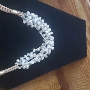 Crystal beads and leather necklace